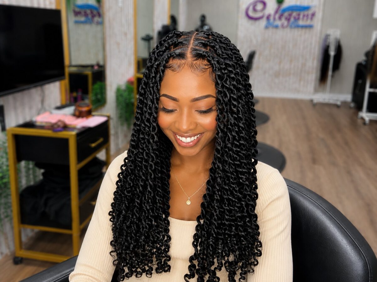 Finished passion twists with curly ends